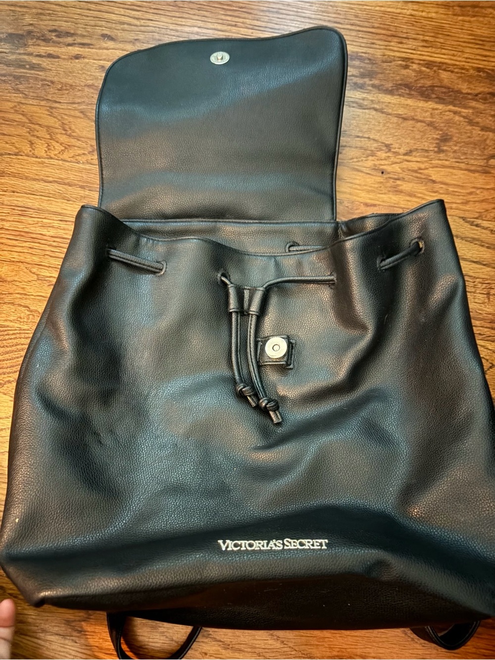 *Victoria's Secret Black Drawstring Leather Backpack